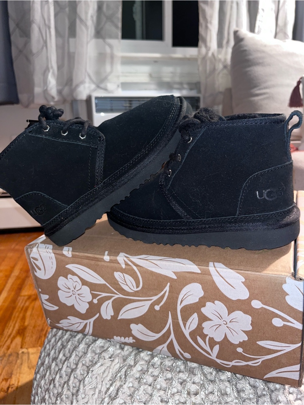 UGG Kids Black Suede Lace-Up Chukka Boots